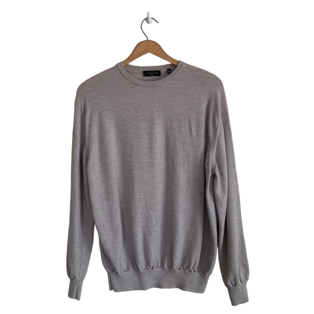 Corneliani Italy Gray 100% Extrafine Merino Wool Sweater Men’s Size 54 Crew Neck